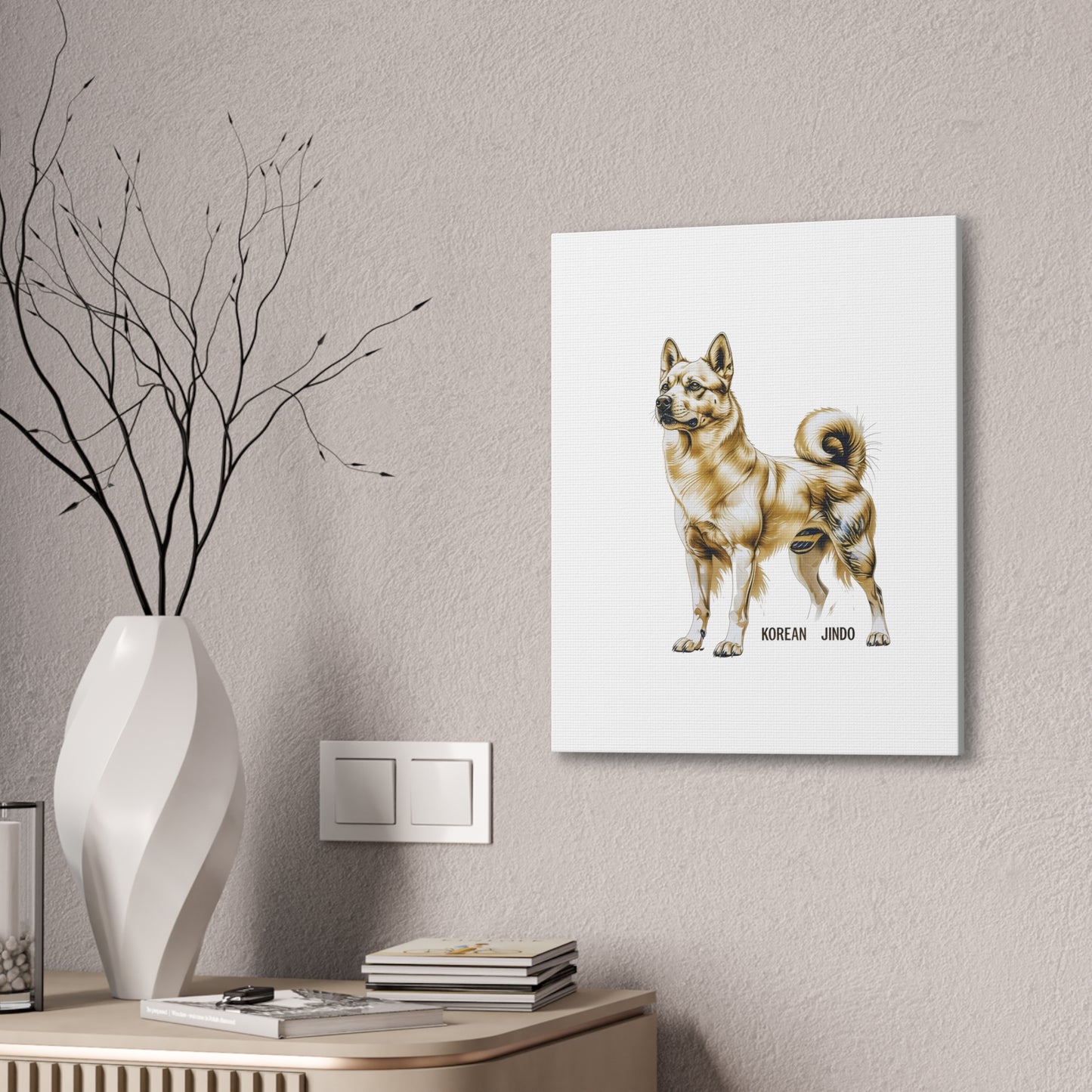 Korean Jindo Dog Illustration Canvas Wall Art | Eco - Limited