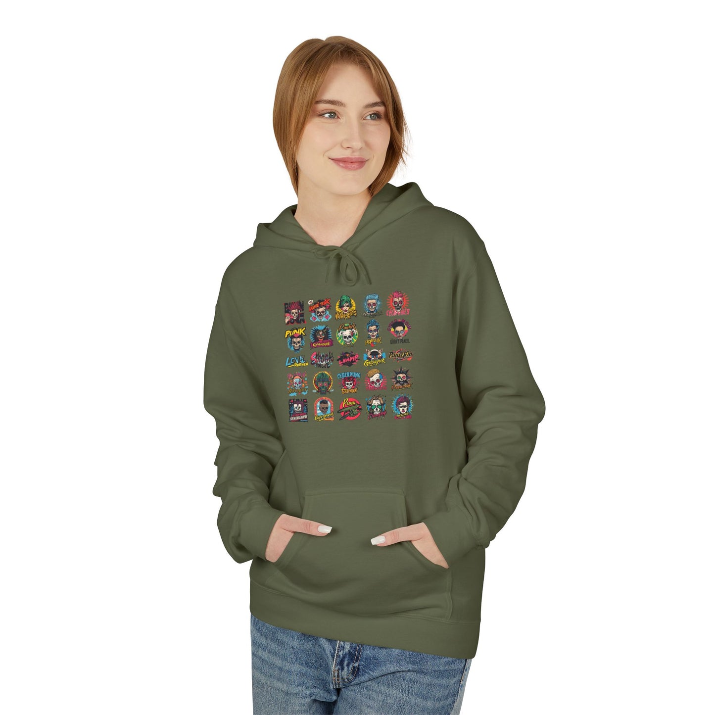 Retro Pop Culture Character Grid Hoodie|Eco-Friendly - Limited