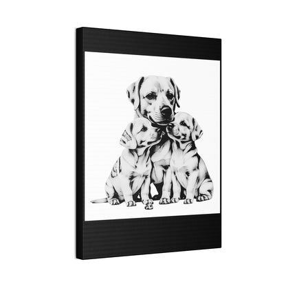 Mother and Puppies Black and White Canvas Wall Art | Eco Limited