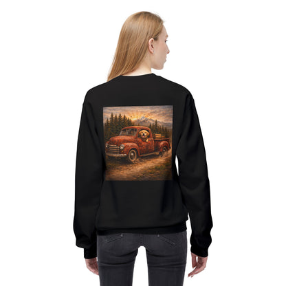 Rustic Dog Truck Front Text Back Art Sweatshirt | Eco - Limited