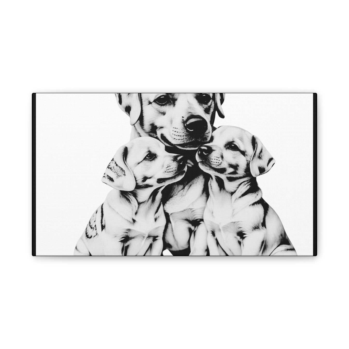 Mother and Puppies Black and White Canvas Wall Art | Eco Limited