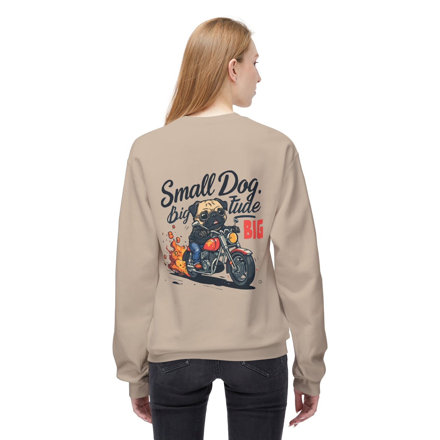 Small Dog Big Attitude Biker Pug Sweatshirt | Eco-Limited
