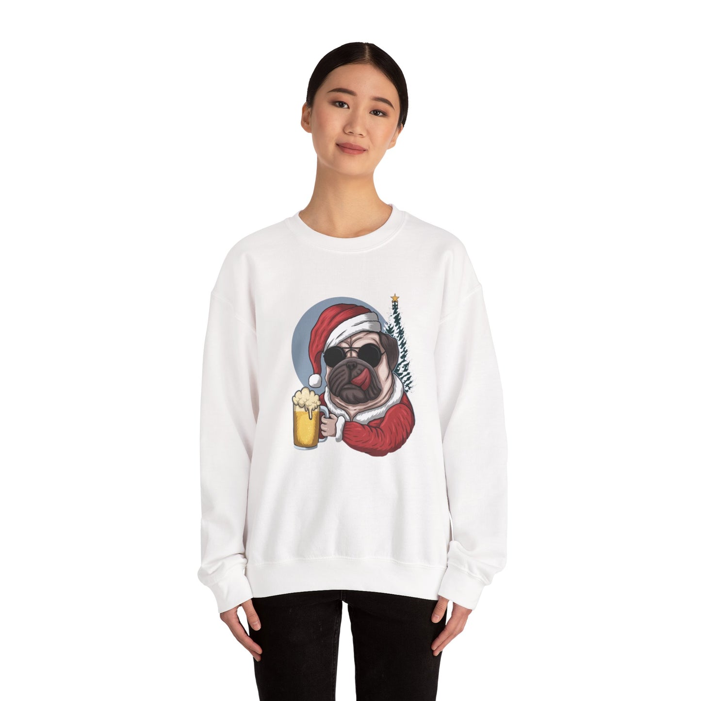 Santa Pug Holding Beer Holiday Crewneck|Eco-Friendly - Limited