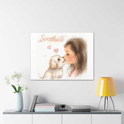 Sweethearts – Child &amp; Puppy Love Canvas | Eco-Limited