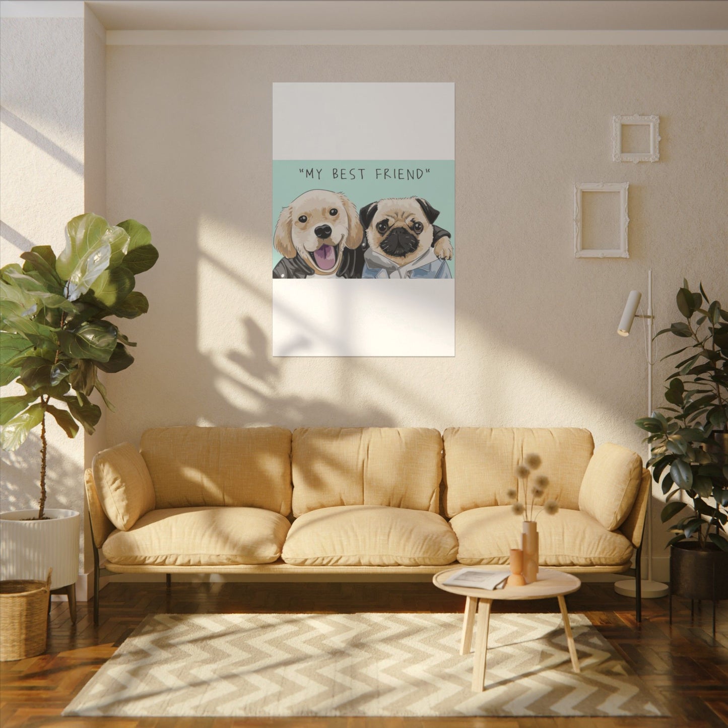 Cute Pug & Puppy Matte Stretched Print