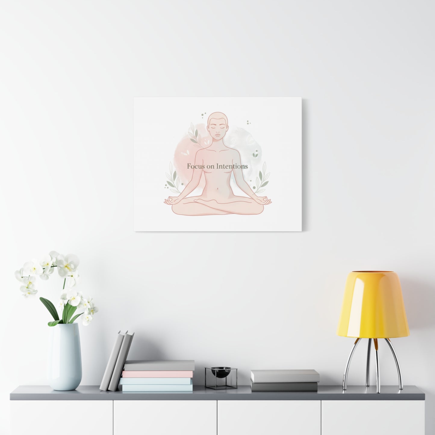 Focus on Intentions Canvas | Gentle Wellness Wall Art, Pastel Gradient Meditation Print