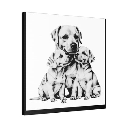 Mother and Puppies Black and White Canvas Wall Art | Eco Limited
