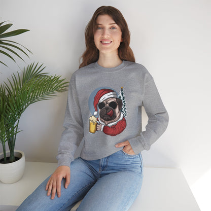 Santa Pug Holding Beer Holiday Crewneck|Eco-Friendly - Limited