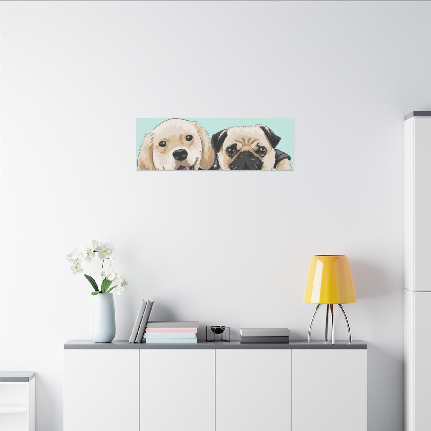 Cute Pug & Puppy Matte Stretched Print