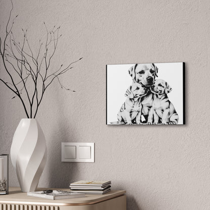 Mother and Puppies Black and White Canvas Wall Art | Eco Limited