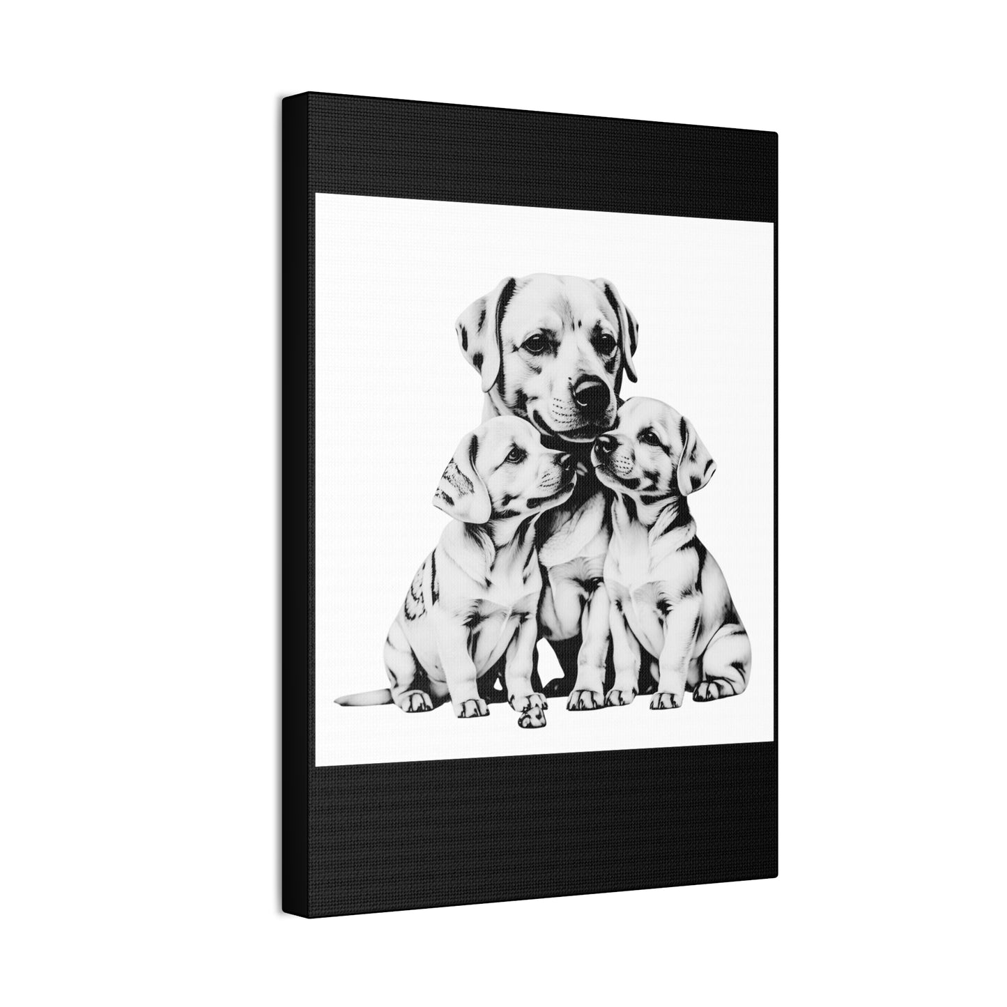 Mother and Puppies Black and White Canvas Wall Art | Eco Limited