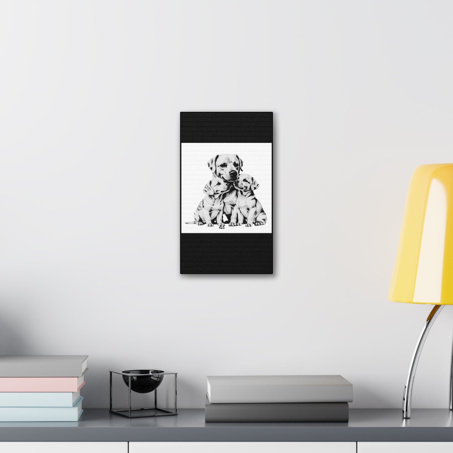 Mother and Puppies Black and White Canvas Wall Art | Eco Limited