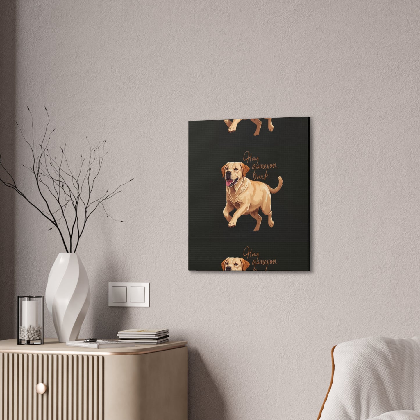 Happy Gamelon Bark Dog Canvas Wall Art | Eco-Limited