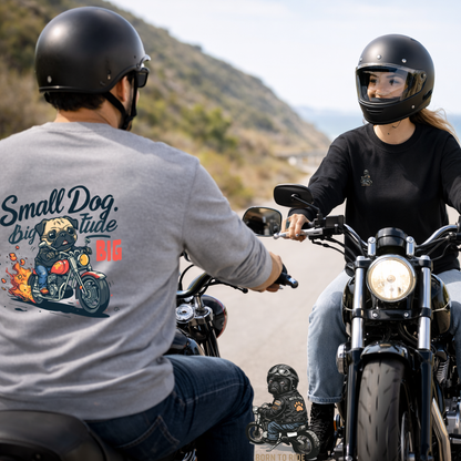 Small Dog Big Attitude Biker Pug Sweatshirt | Eco-Limited