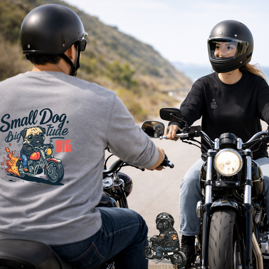 Small Dog Big Attitude Biker Pug Sweatshirt | Eco-Limited