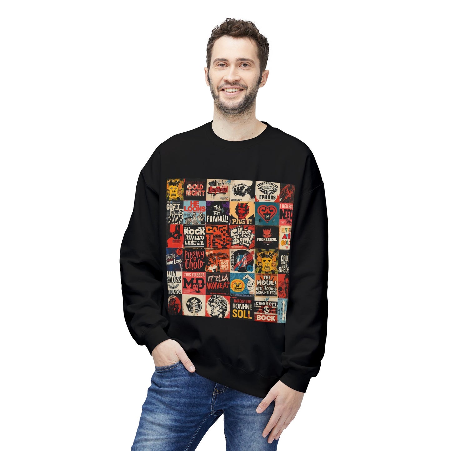 Vintage Rock Poster Collage Sweatshirt | Eco-Limited