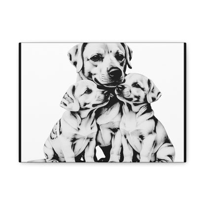 Mother and Puppies Black and White Canvas Wall Art | Eco Limited