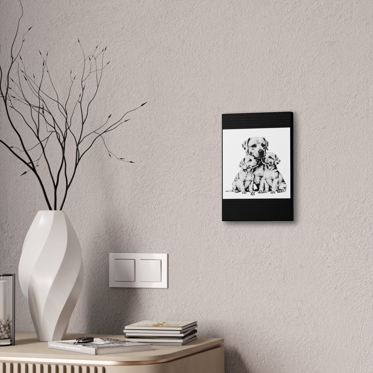 Mother and Puppies Black and White Canvas Wall Art | Eco Limited