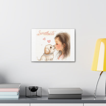 Sweethearts – Child &amp; Puppy Love Canvas | Eco-Limited