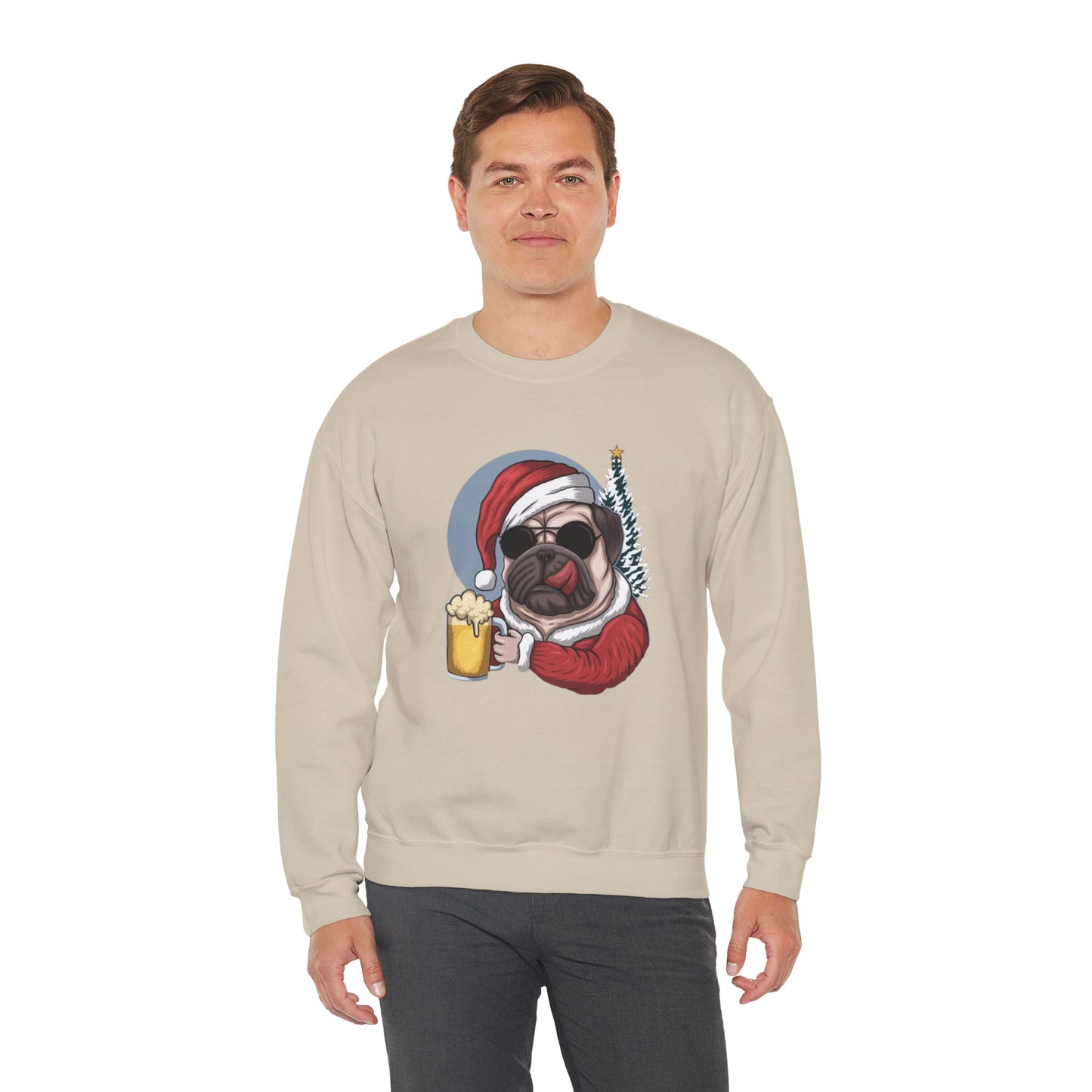 Santa Pug Holding Beer Holiday Crewneck|Eco-Friendly - Limited