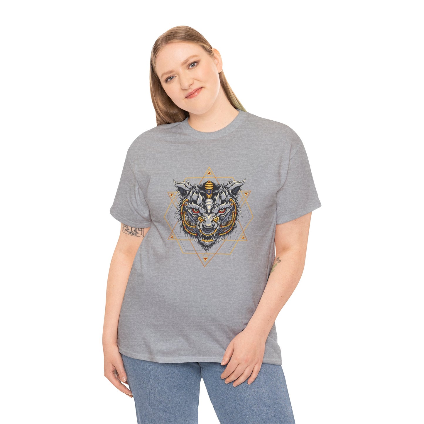 Tiger Geometric Tee — Detailed Tribal Tiger Head Graphic T‑Shirt