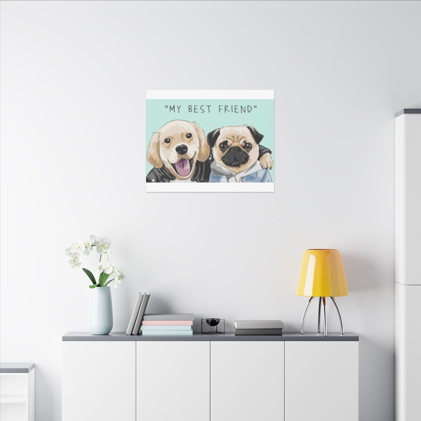 Cute Pug & Puppy Matte Stretched Print
