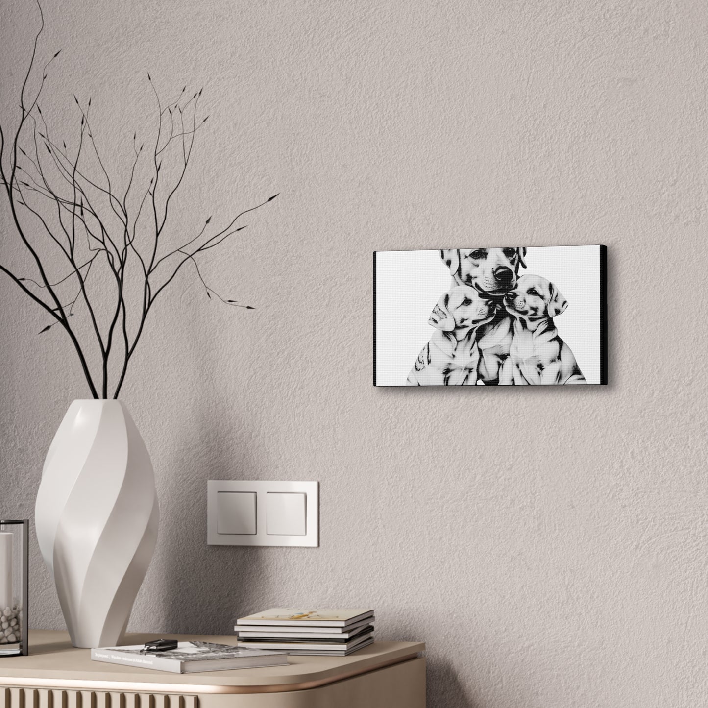 Mother and Puppies Black and White Canvas Wall Art | Eco Limited