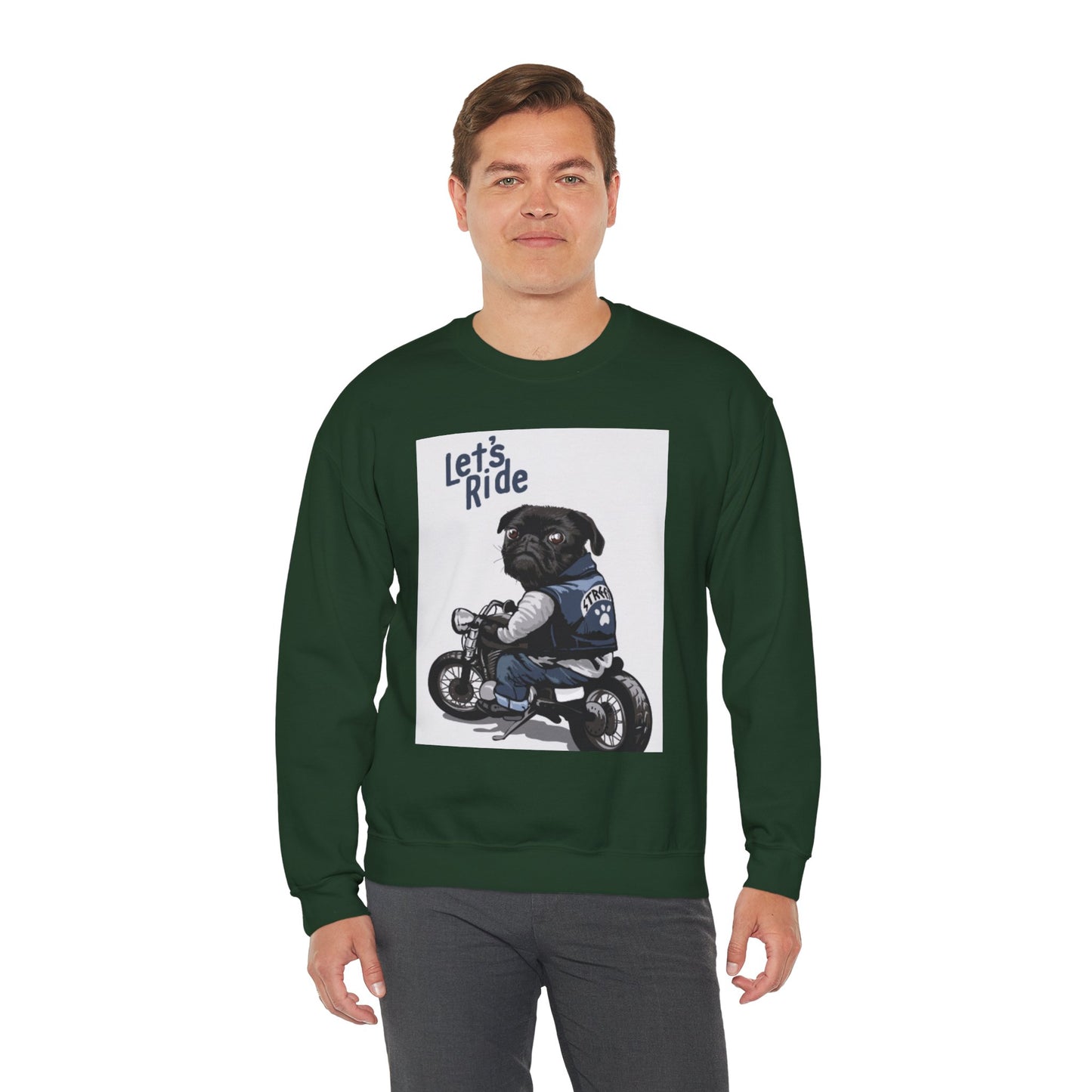 Let’s Ride Biker Pug Graphic Sweatshirt | Eco-Limited