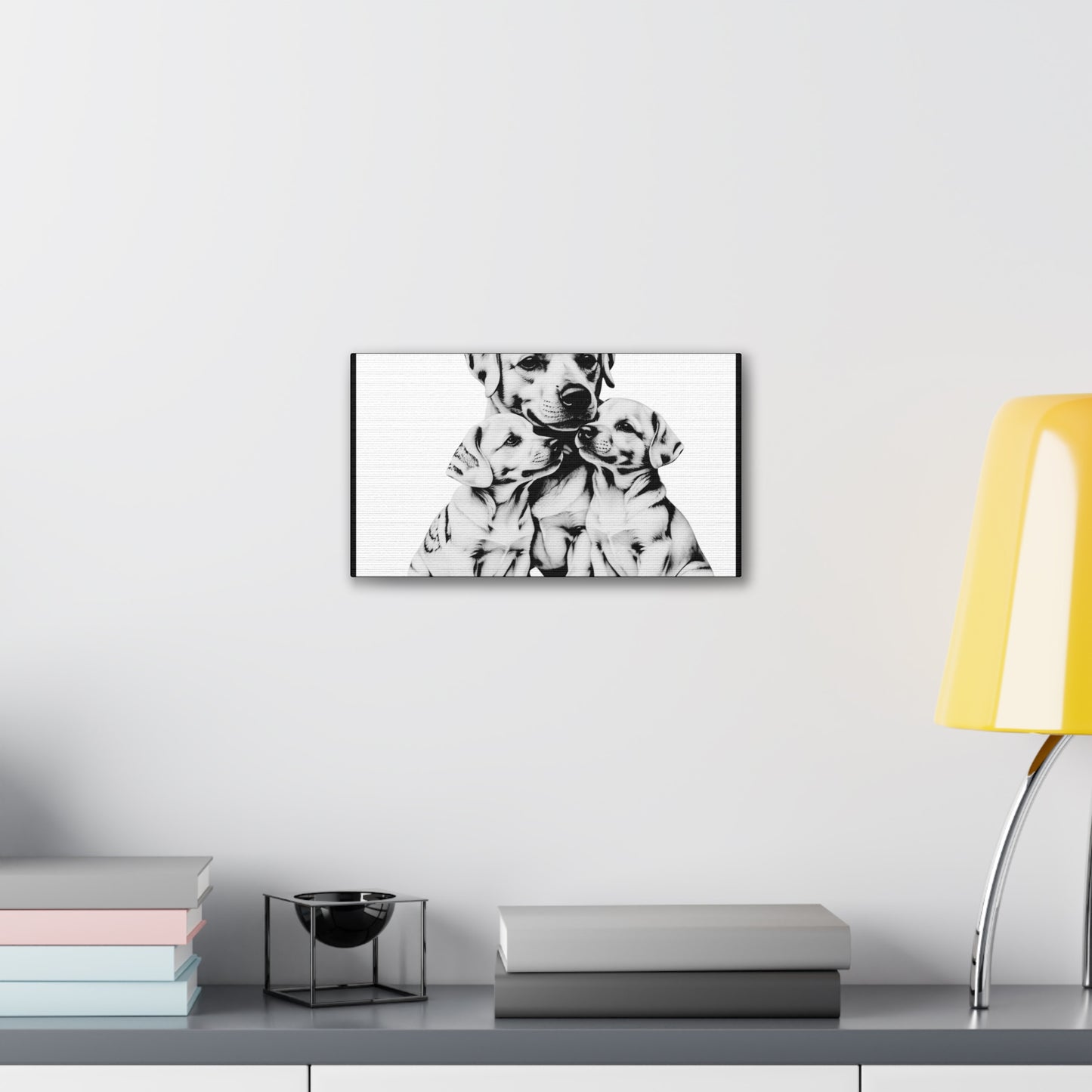 Mother and Puppies Black and White Canvas Wall Art | Eco Limited