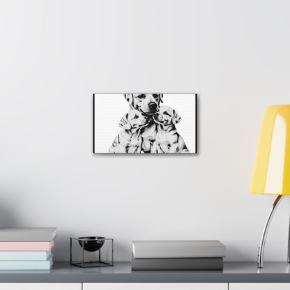 Mother and Puppies Black and White Canvas Wall Art | Eco Limited