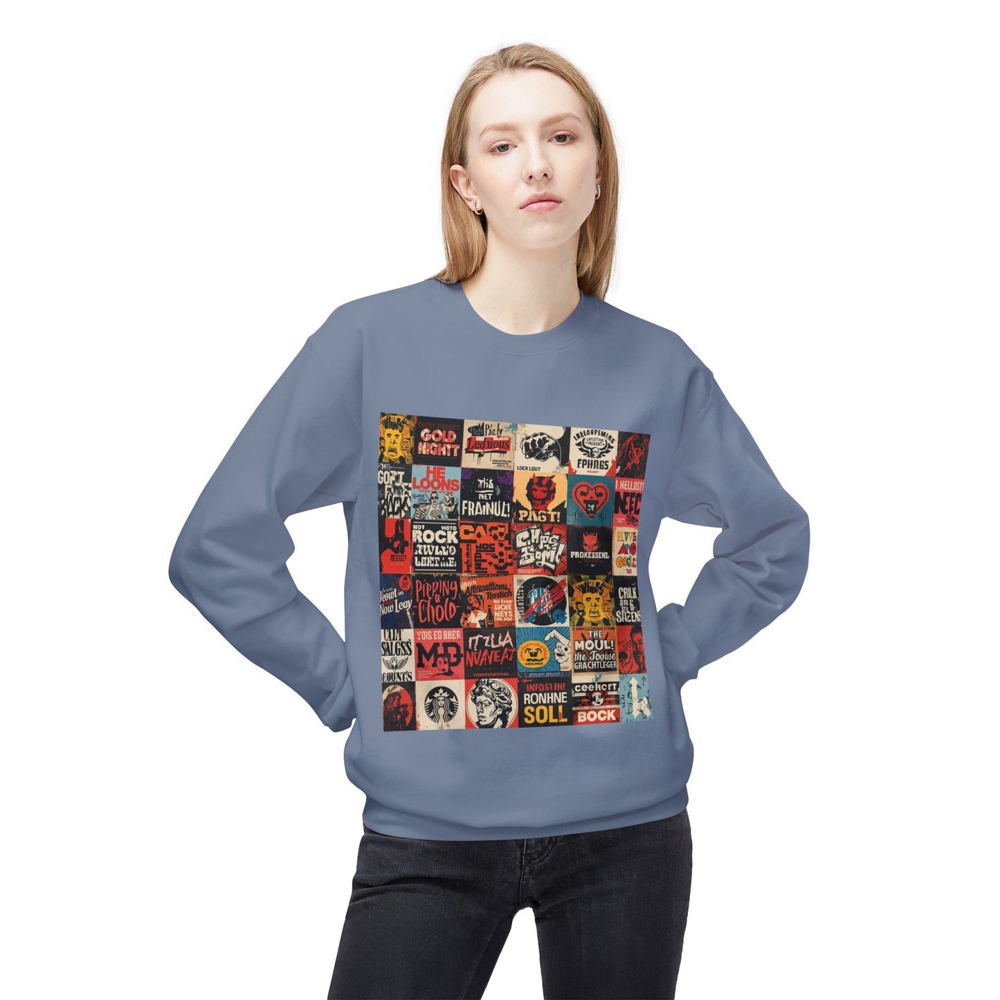 Vintage Rock Poster Collage Sweatshirt | Eco-Limited