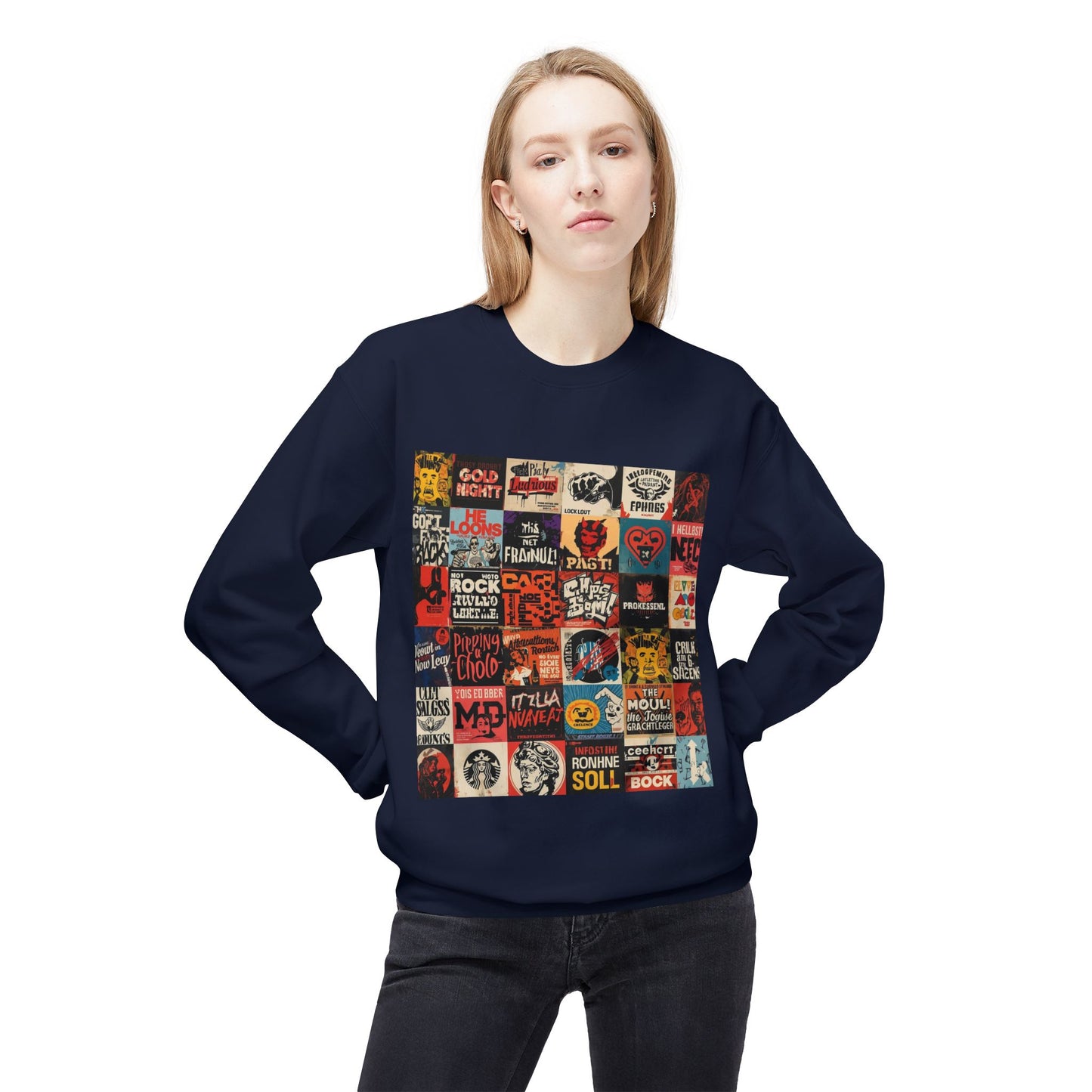Vintage Rock Poster Collage Sweatshirt | Eco-Limited
