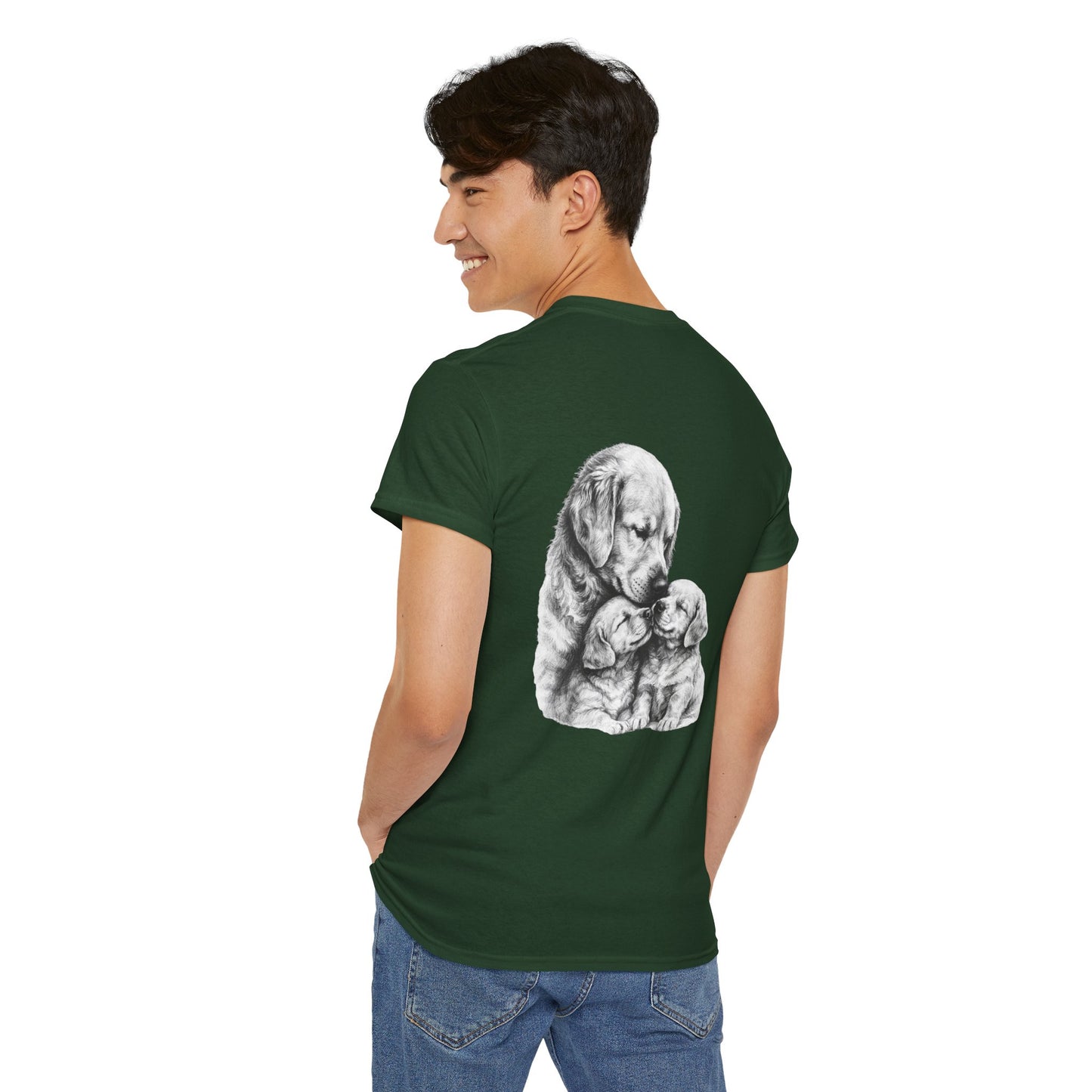 Front Text &amp; Back Image Golden Retriever T-Shirt | Eco - Limited