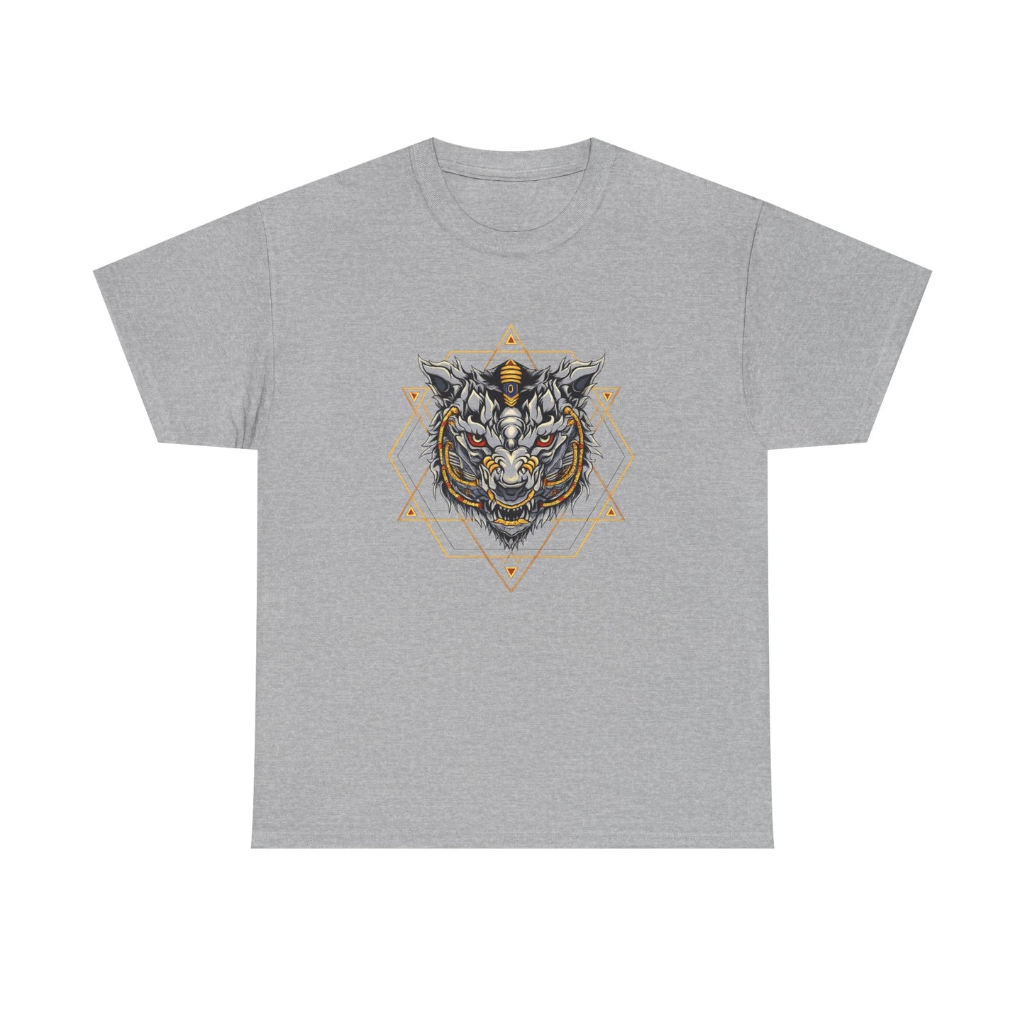 Tiger Geometric Tee — Detailed Tribal Tiger Head Graphic T‑Shirt