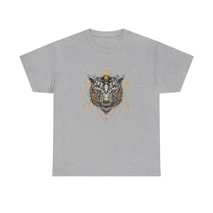 Tiger Geometric Tee — Detailed Tribal Tiger Head Graphic T‑Shirt