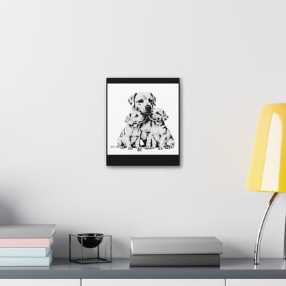 Mother and Puppies Black and White Canvas Wall Art | Eco Limited
