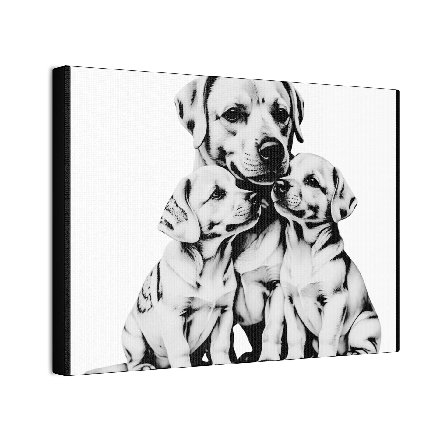 Mother and Puppies Black and White Canvas Wall Art | Eco Limited