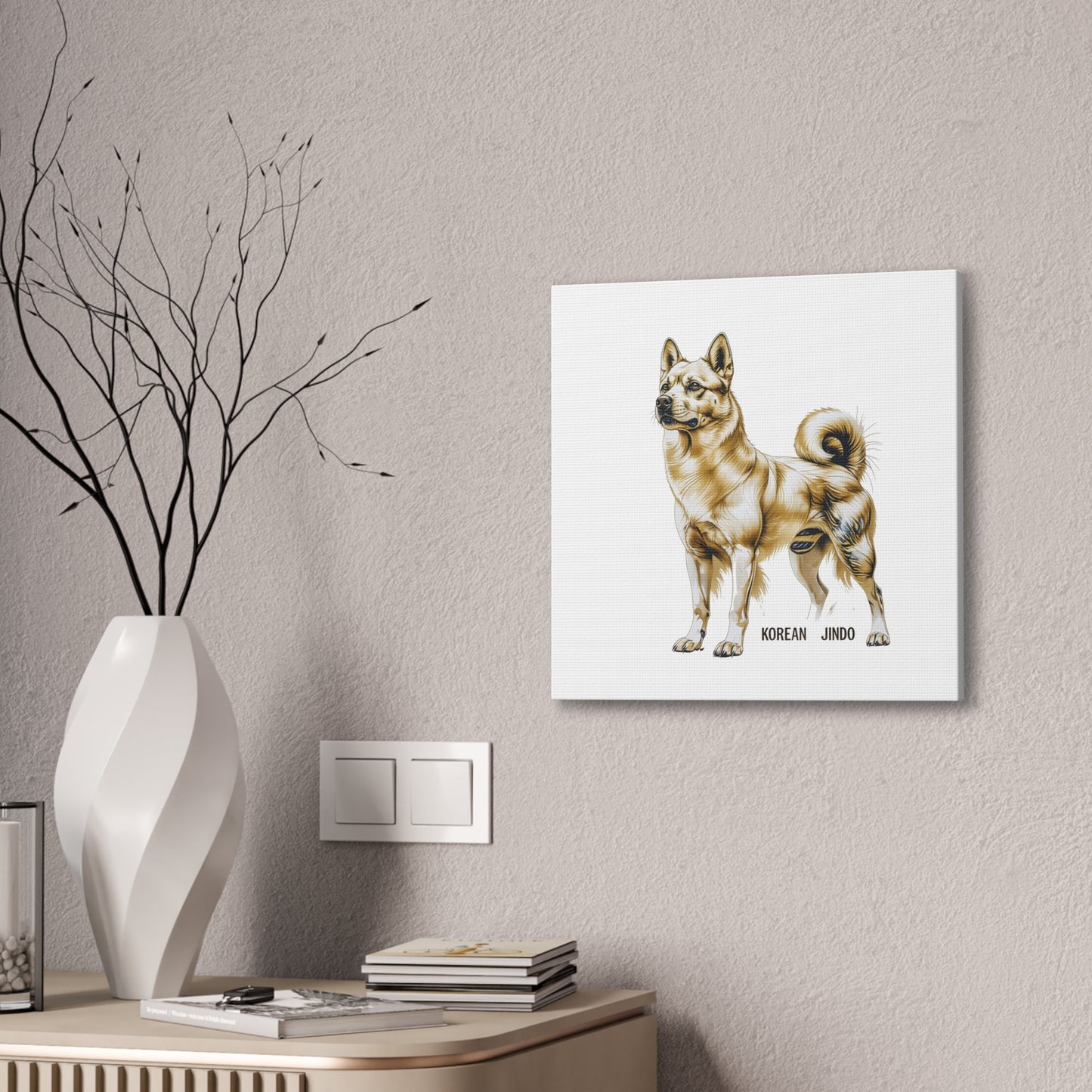 Korean Jindo Dog Illustration Canvas Wall Art | Eco - Limited