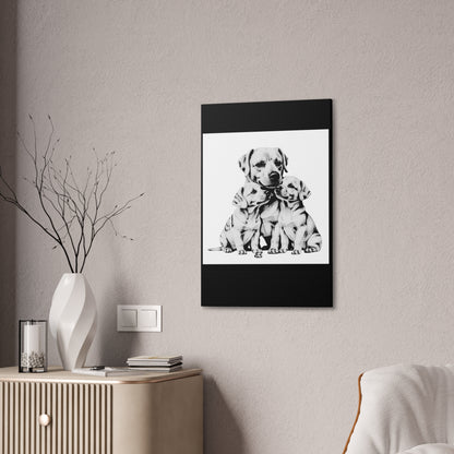 Mother and Puppies Black and White Canvas Wall Art | Eco Limited