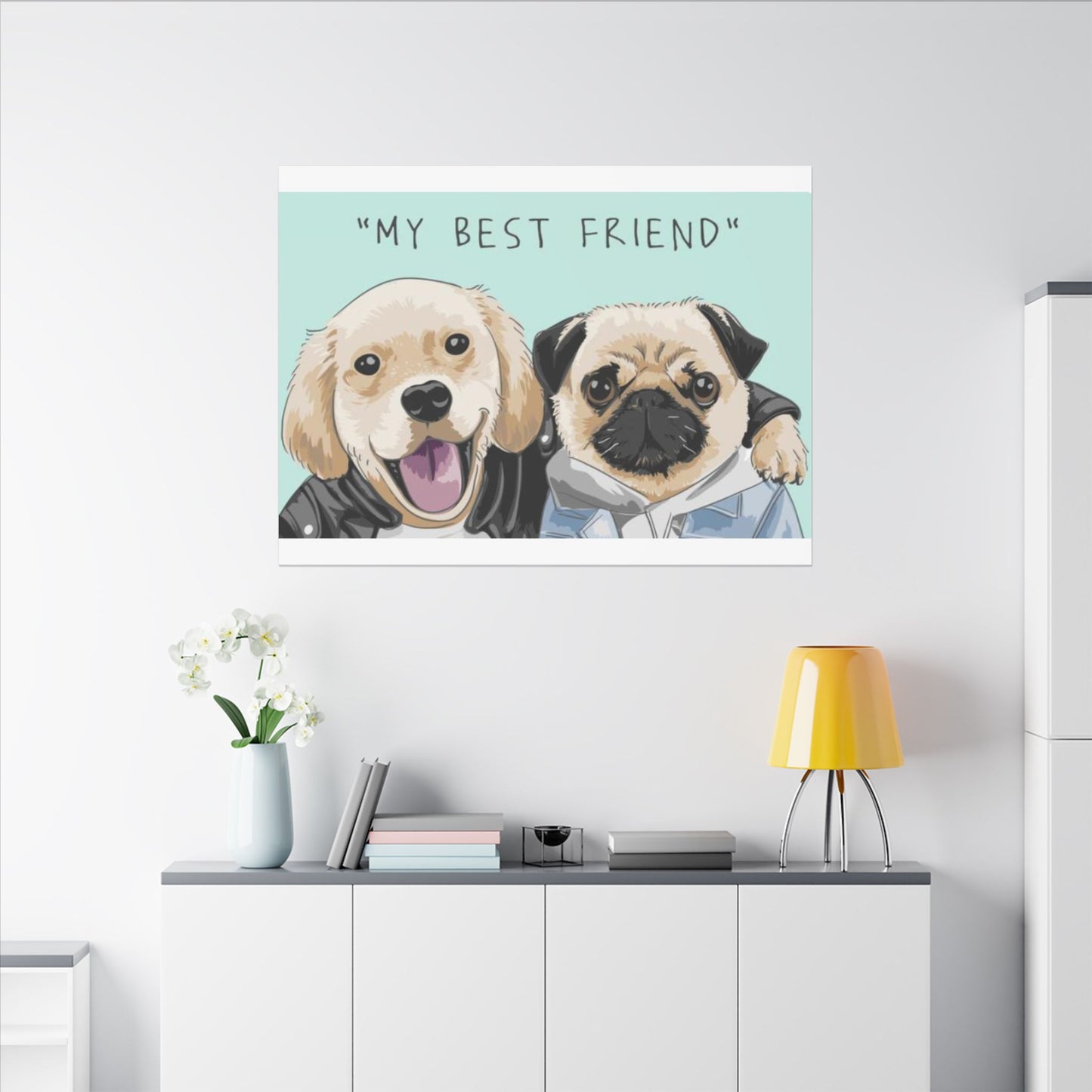Cute Pug & Puppy Matte Stretched Print
