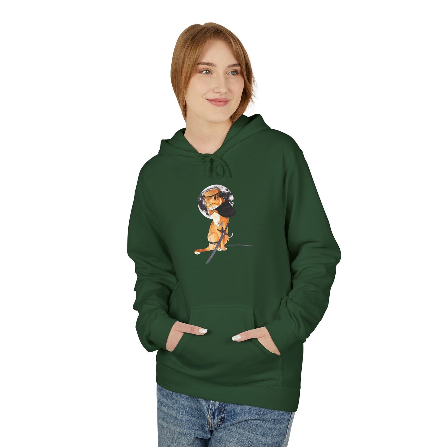 Moonlit Samurai Cat Art Hoodie