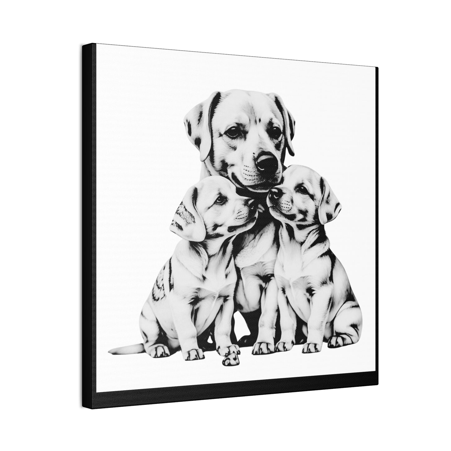 Mother and Puppies Black and White Canvas Wall Art | Eco Limited