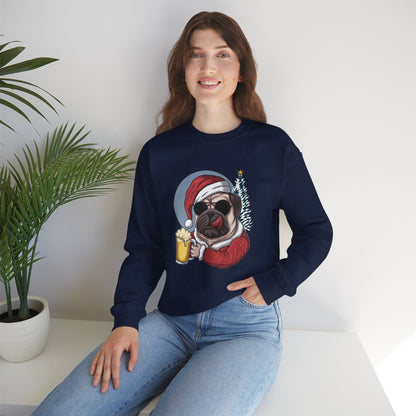 Santa Pug Holding Beer Holiday Crewneck|Eco-Friendly - Limited