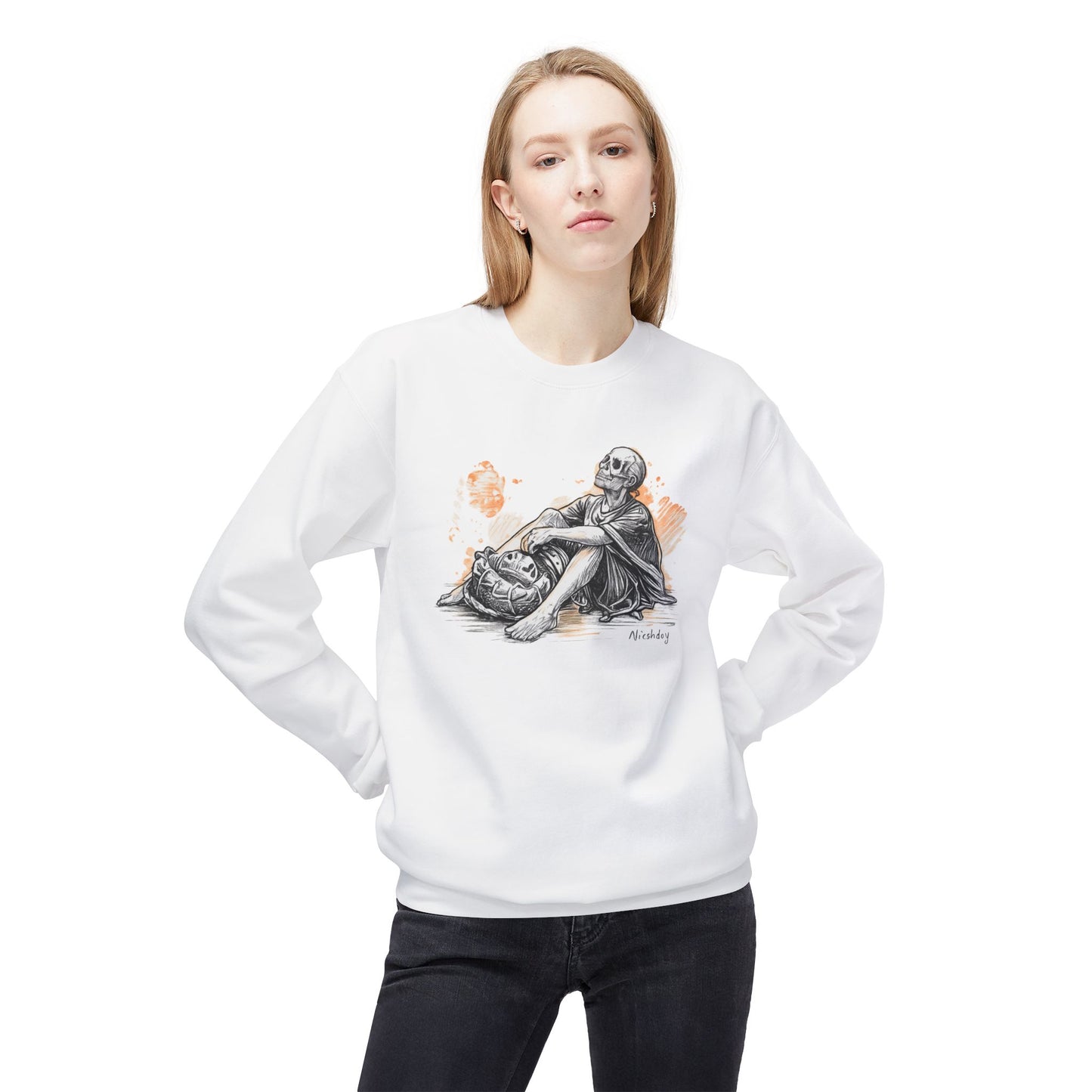 Skeleton Contemplation Sketch Sweatshirt | Eco-Limited
