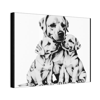 Mother and Puppies Black and White Canvas Wall Art | Eco Limited
