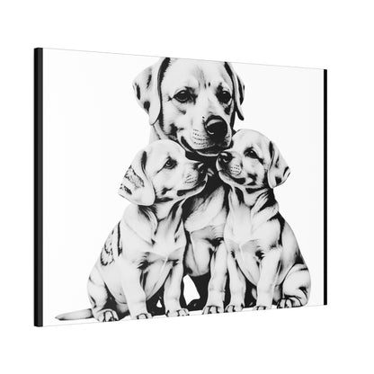 Mother and Puppies Black and White Canvas Wall Art | Eco Limited