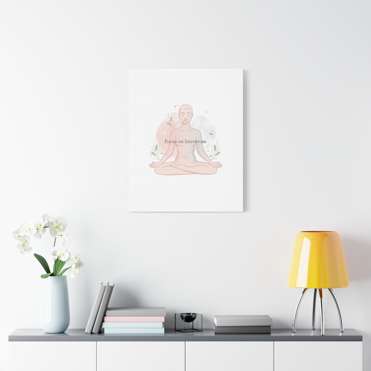 Focus on Intentions Canvas | Gentle Wellness Wall Art, Pastel Gradient Meditation Print