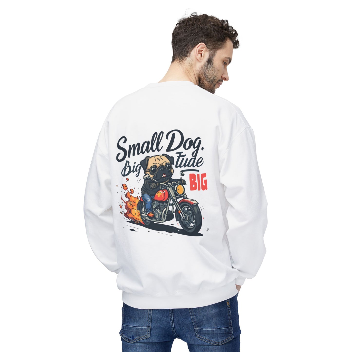Small Dog Big Attitude Biker Pug Sweatshirt | Eco-Limited