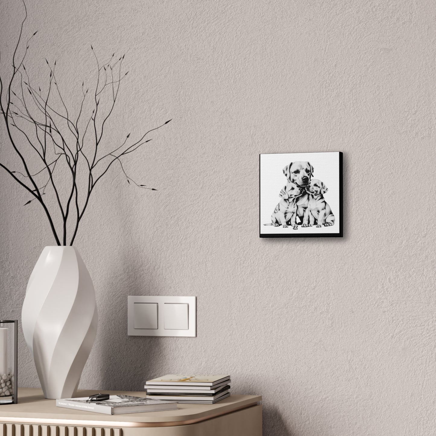 Mother and Puppies Black and White Canvas Wall Art | Eco Limited