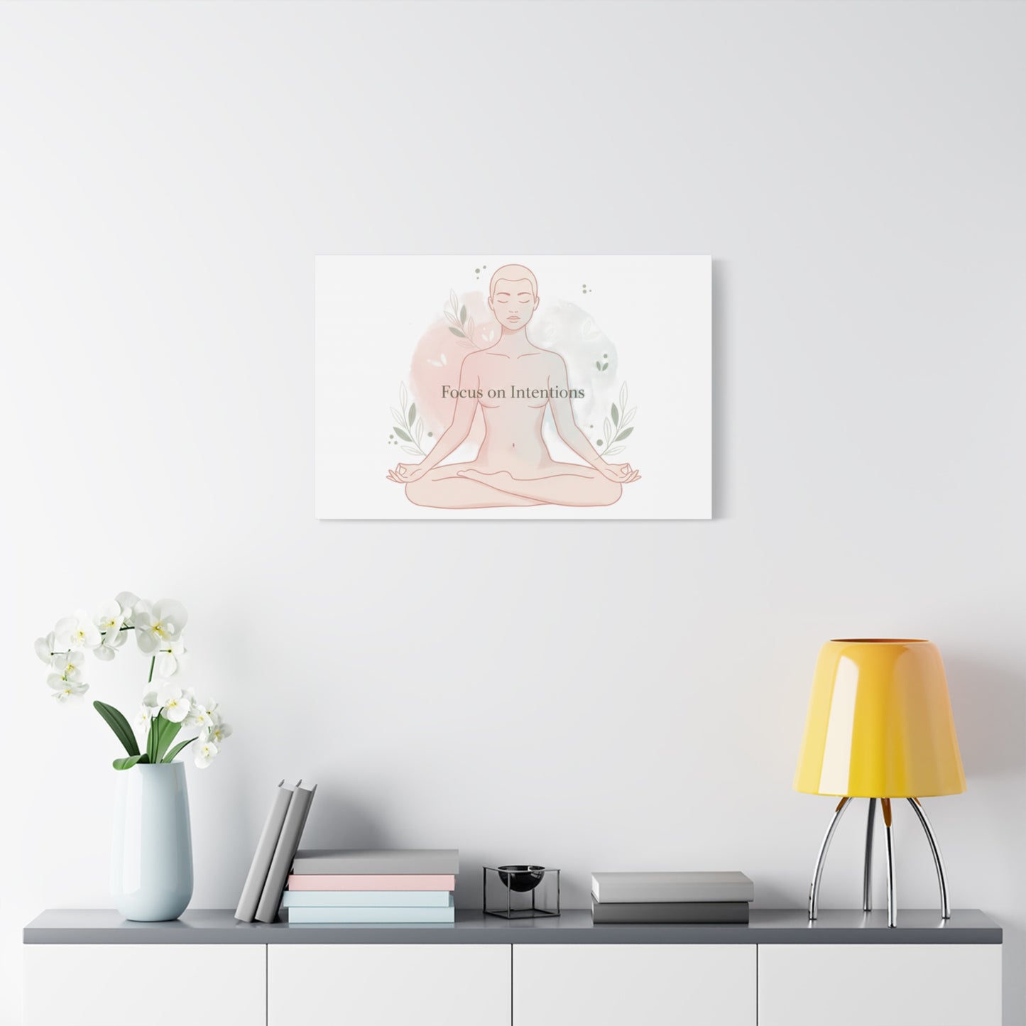 Focus on Intentions Canvas | Gentle Wellness Wall Art, Pastel Gradient Meditation Print